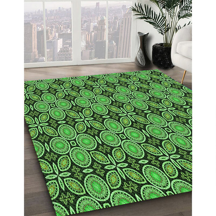 Patterned Deep Emerald Green Rug in Family Room, pat3691grn