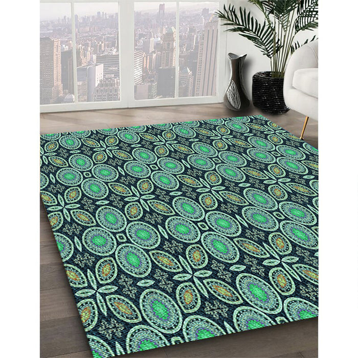 Patterned Deep-Sea Blue Rug in Family Room, pat3691lblu