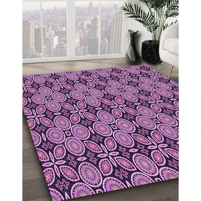 Patterned Purple Rug in Family Room, pat3691pur