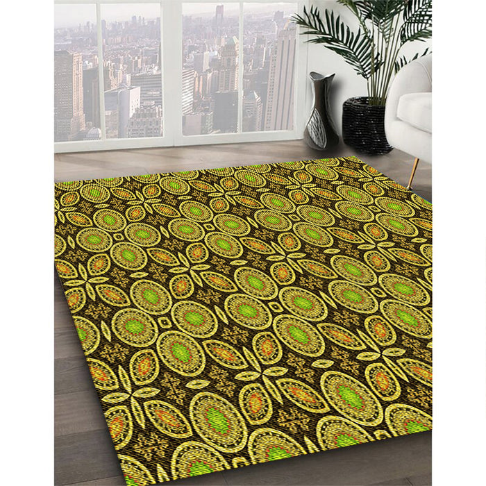Patterned Golden Brown Yellow Rug in Family Room, pat3691yw