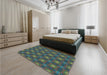 Patterned Forest Green Rug in a Bedroom, pat3693lblu