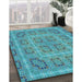 Patterned Dark Cyan Green Rug in Family Room, pat3694lblu