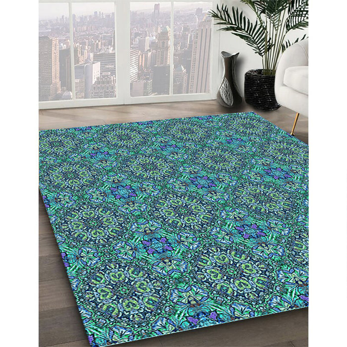 Patterned Blue Rug in Family Room, pat3695lblu