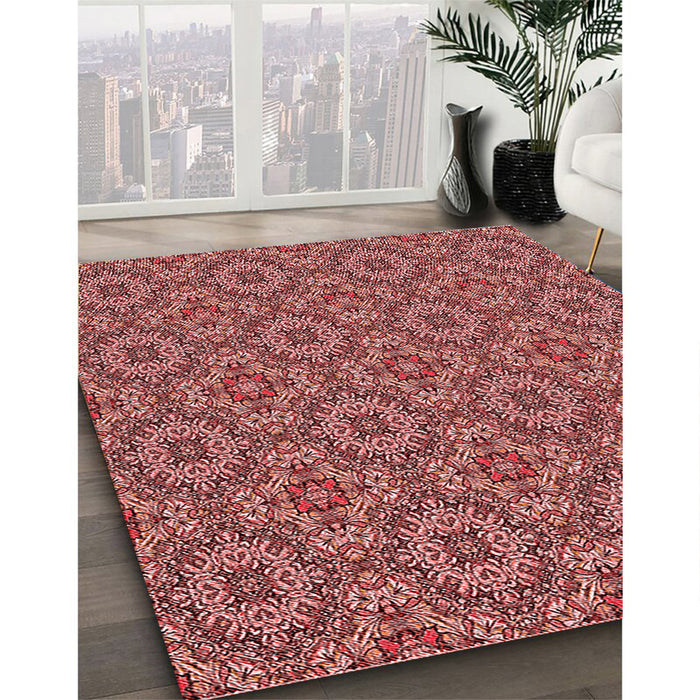 Patterned Red Rug in Family Room, pat3695rd