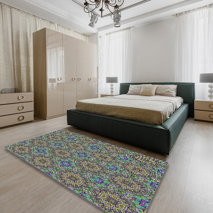 Machine Washable Transitional Green Rug in a Bedroom, wshpat3695