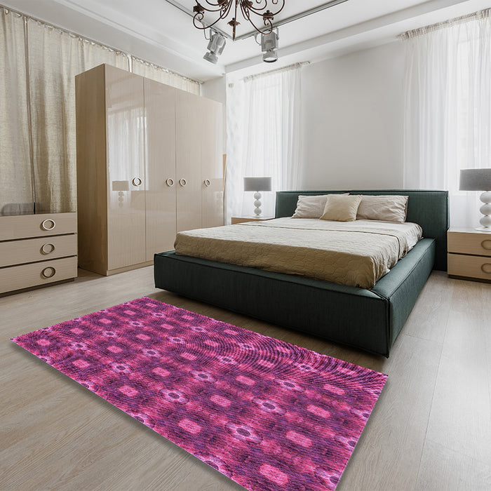Round Machine Washable Transitional Neon Pink Rug in a Office, wshpat3696pur