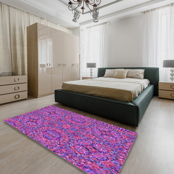 Round Machine Washable Transitional Purple Rug in a Office, wshpat3698pur