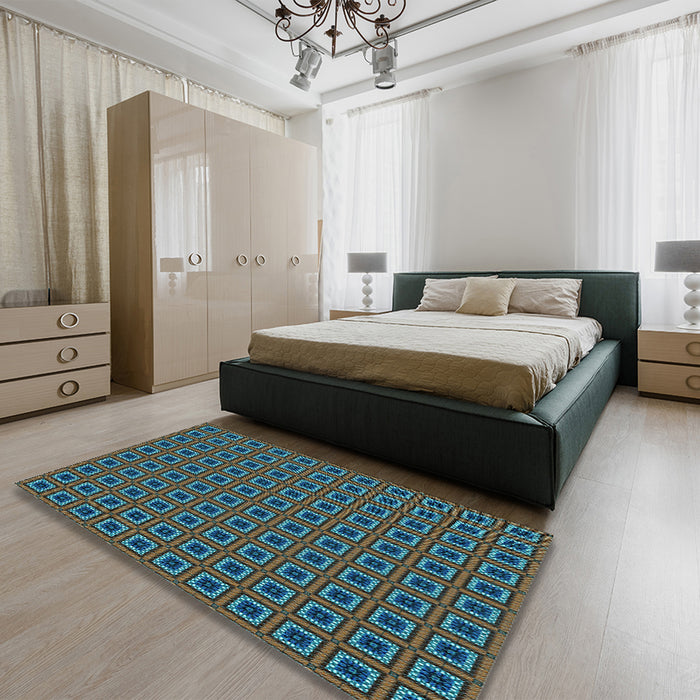 Patterned Deep-Sea Green Rug in a Bedroom, pat3700lblu