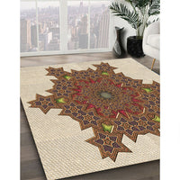 Patterned Khaki Gold Rug, pat3701brn