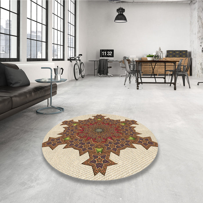 Round Patterned Khaki Gold Rug in a Office, pat3701brn