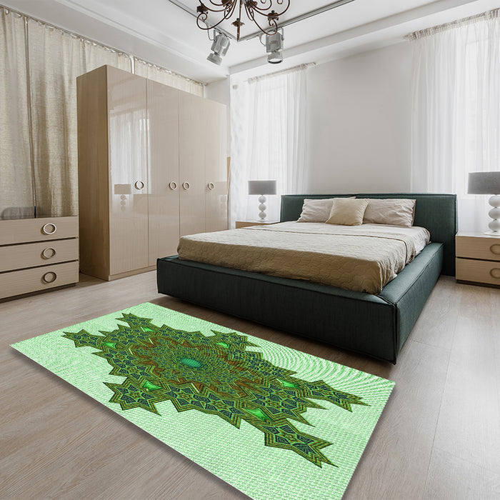 Patterned Light Green Rug in a Bedroom, pat3701grn