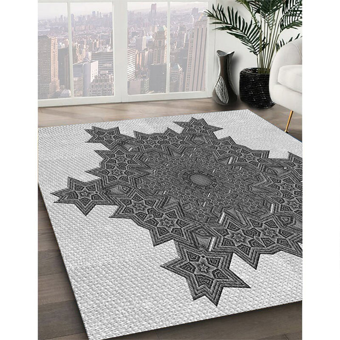 Machine Washable Transitional Carbon Gray Rug in a Family Room, wshpat3701gry