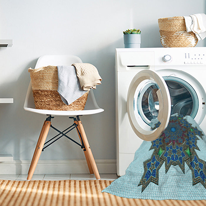 Machine Washable Transitional Green Rug in a Washing Machine, wshpat3701lblu