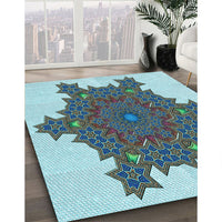 Patterned Green Rug, pat3701lblu