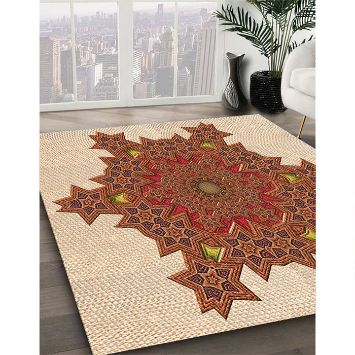 Patterned Mahogany Brown Rug in Family Room, pat3701org