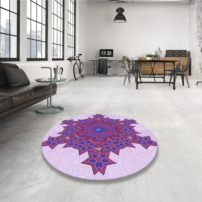Round Patterned Blossom Pink Rug in a Office, pat3701pur