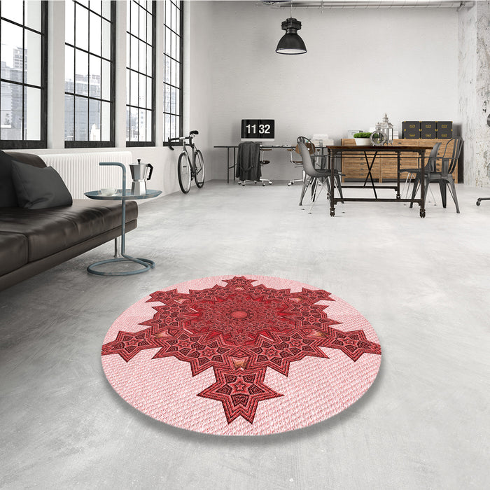 Round Patterned Red Rug in a Office, pat3701rd