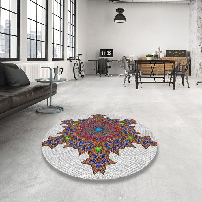 Round Machine Washable Transitional Gainsboro Gray Rug in a Office, wshpat3701