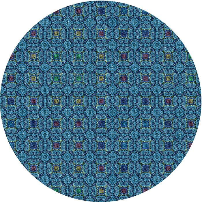 Square Patterned Dark Turquoise Green Rug, pat3702lblu