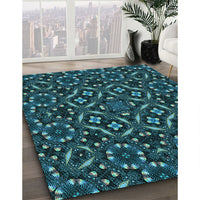 Patterned Deep Teal Green Rug, pat3705lblu