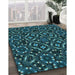 Machine Washable Transitional Deep Teal Green Rug in a Family Room, wshpat3705lblu