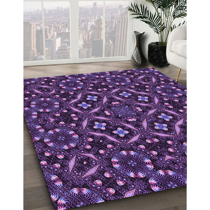 Patterned Dark Purple Rug in Family Room, pat3705pur