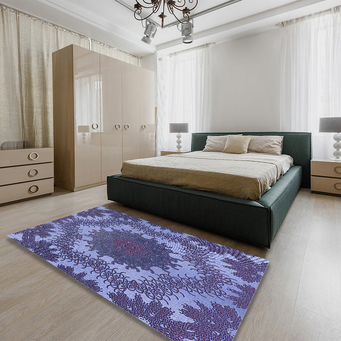 Patterned Sky Blue Rug in a Bedroom, pat3707blu
