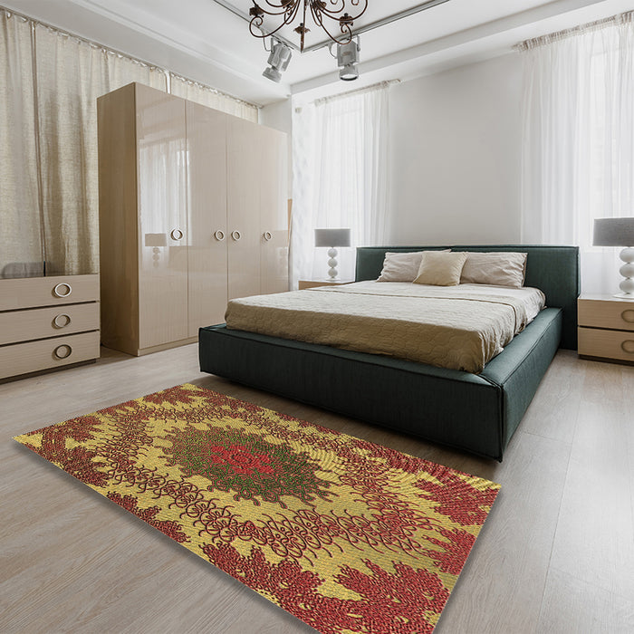 Patterned Orange Gold Rug in a Bedroom, pat3707brn