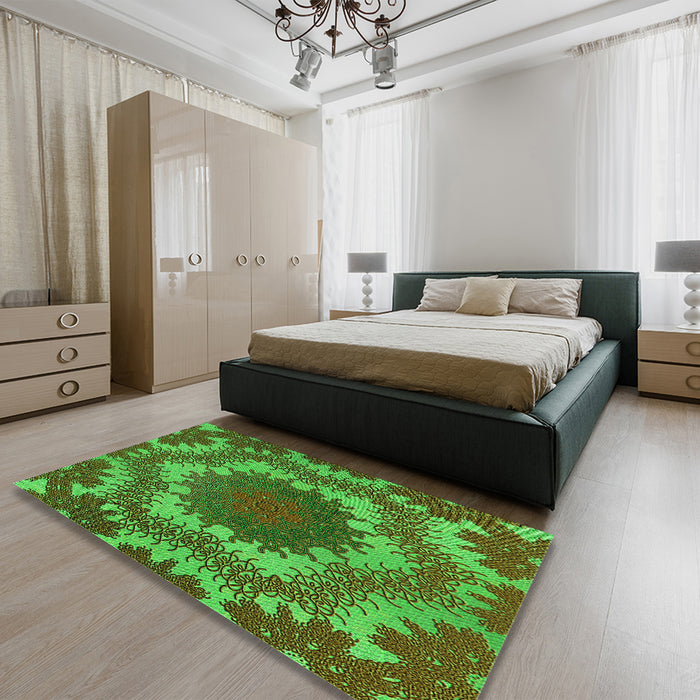 Patterned Army Green Rug in a Bedroom, pat3707grn