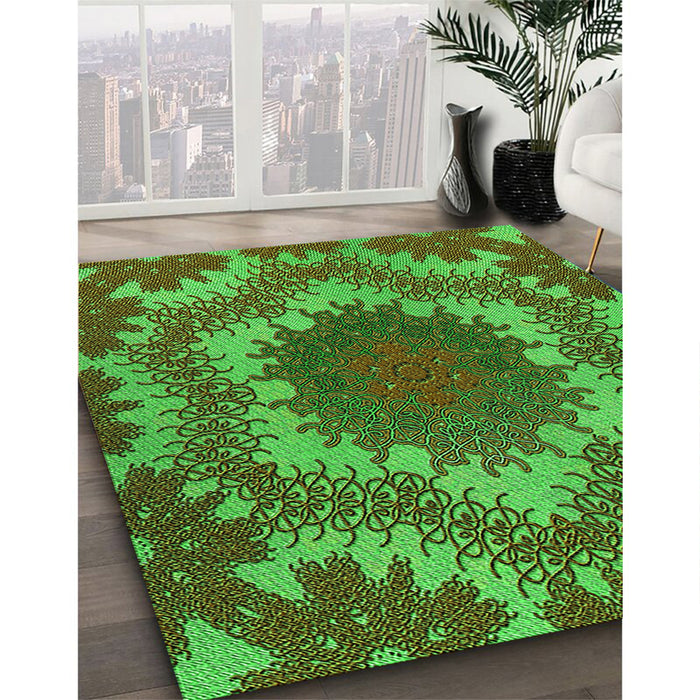Machine Washable Transitional Army Green Rug in a Family Room, wshpat3707grn
