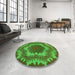Round Patterned Army Green Rug in a Office, pat3707grn