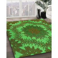 Patterned Army Green Rug, pat3707grn