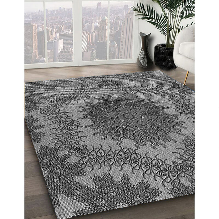 Patterned Gunmetal Gray Rug in Family Room, pat3707gry