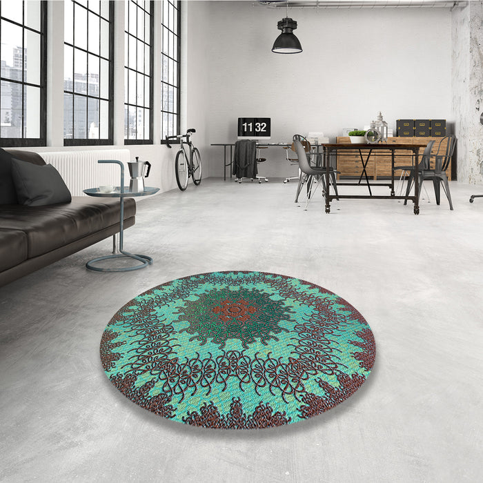 Round Patterned Coffee Brown Rug in a Office, pat3707lblu