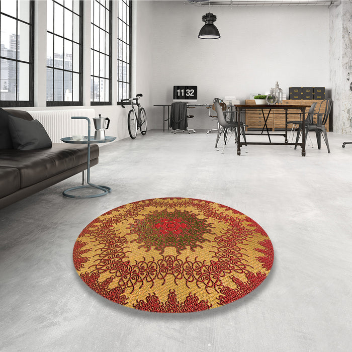 Round Patterned Tomato Red Rug in a Office, pat3707org