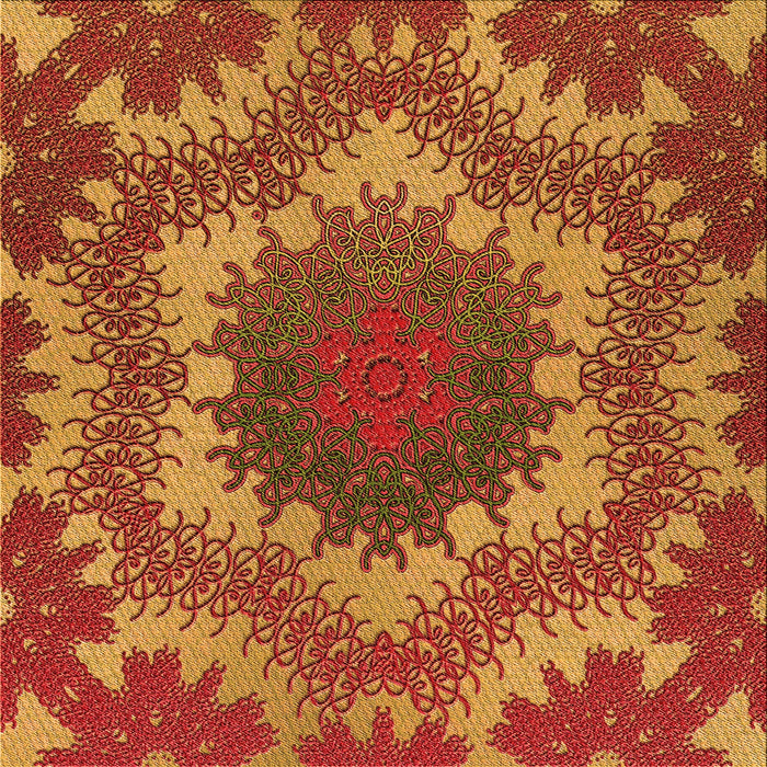 Round Patterned Tomato Red Rug, pat3707org