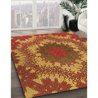 Patterned Tomato Red Rug, pat3707org