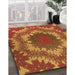 Patterned Tomato Red Rug in Family Room, pat3707org
