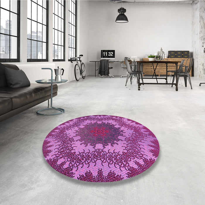 Round Patterned Medium Violet Red Pink Rug in a Office, pat3707pur