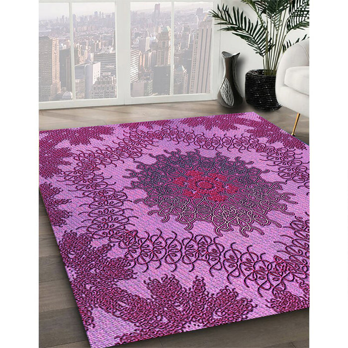 Patterned Medium Violet Red Pink Rug in Family Room, pat3707pur
