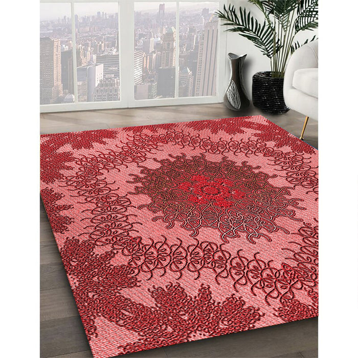 Patterned Red Rug in Family Room, pat3707rd