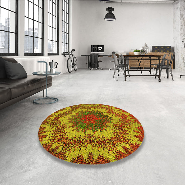 Round Patterned Orange Gold Rug in a Office, pat3707yw