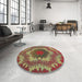 Round Machine Washable Transitional Brass Green Rug in a Office, wshpat3707