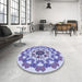 Round Patterned Slate Blue Rug in a Office, pat3708blu