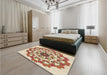Patterned Khaki Gold Rug in a Bedroom, pat3708brn