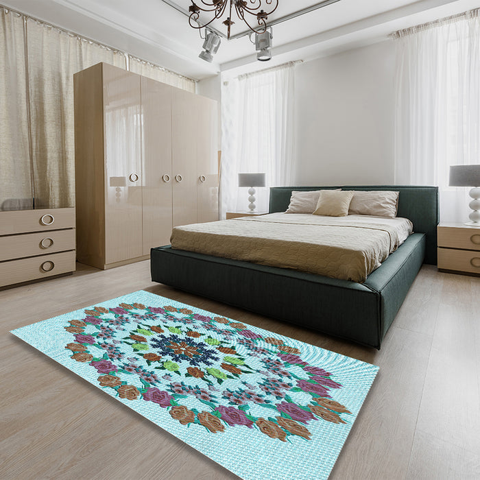 Patterned Blue Rug in a Bedroom, pat3708lblu