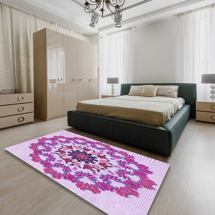 Round Machine Washable Transitional Orchid Purple Rug in a Office, wshpat3708pur