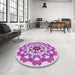 Round Patterned Orchid Purple Rug in a Office, pat3708pur