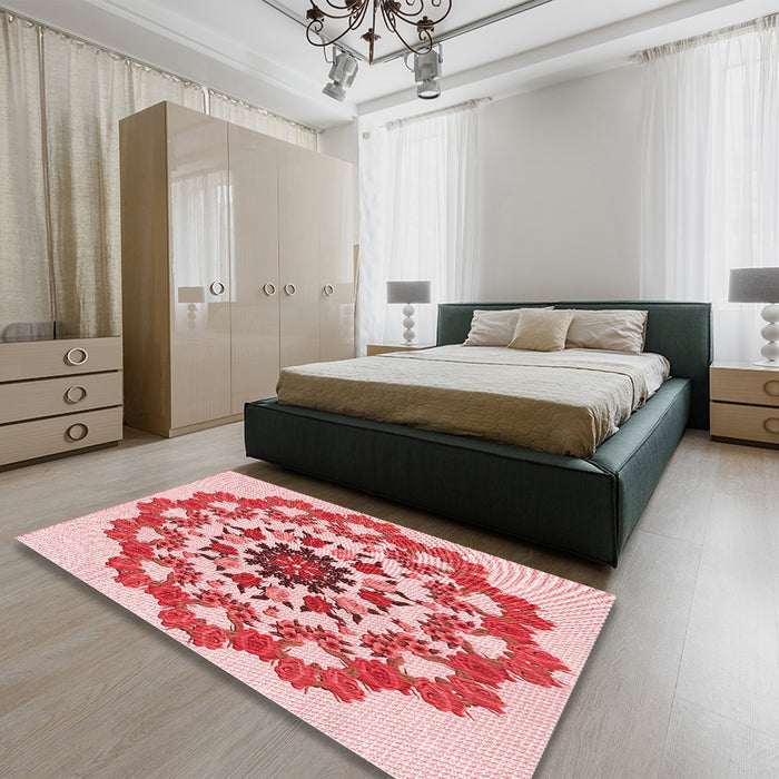 Round Machine Washable Transitional Deep Rose Pink Rug in a Office, wshpat3708rd