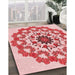 Patterned Deep Rose Pink Rug in Family Room, pat3708rd